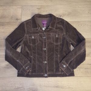 Gloria Vanderbilt Embroidered Corduroy Jacket Brown